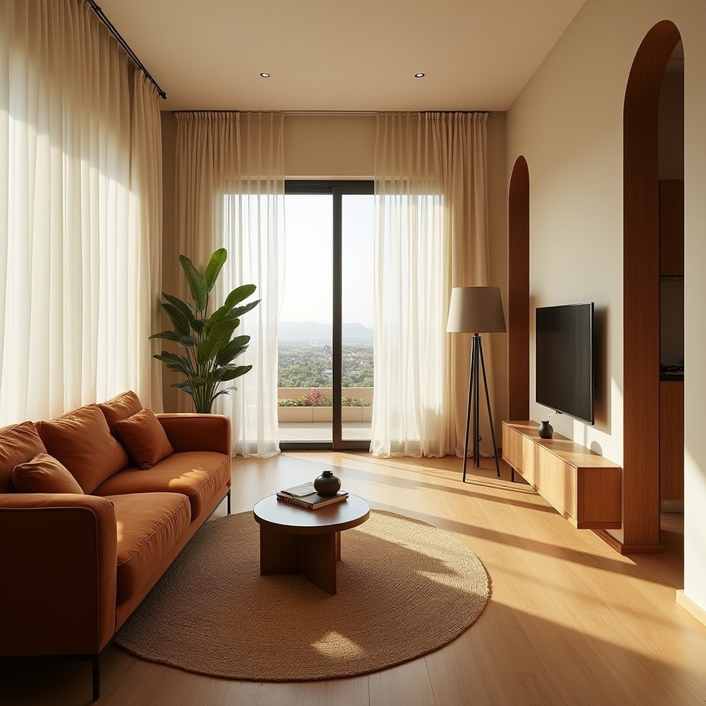 Beautifully designed pilot apartment with warm lighting and curated furniture