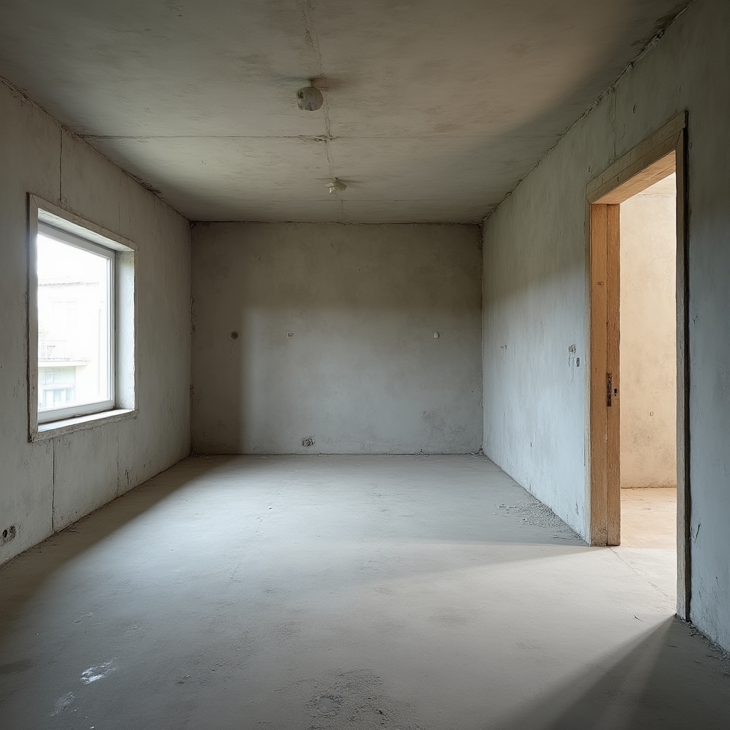 Empty raw apartment space before interior design intervention
